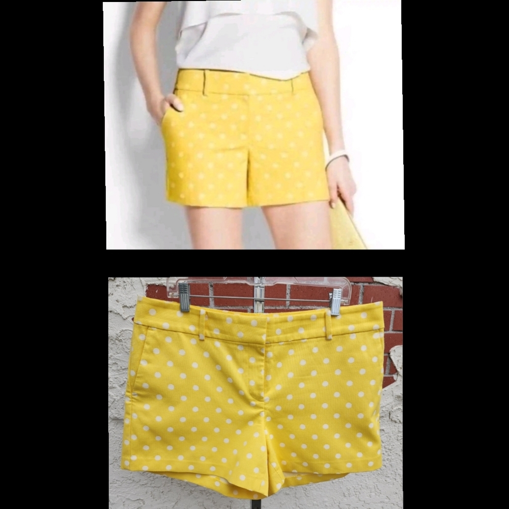 14 women ANN TAYLOR yellow white polka dot casual dress shorts cotton blend